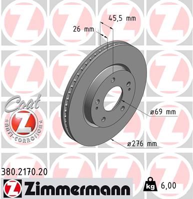 Диск тормозной передний вентилируемый ZIMMERMANN 380217020