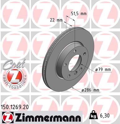 Диск тормозной передний ZIMMERMANN 150126920