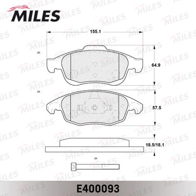 Колодки тормозные передние Miles E400093