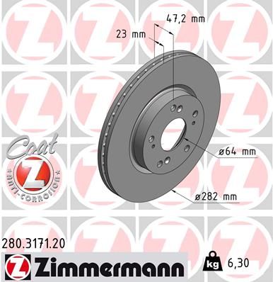 Диск тормозной ZIMMERMANN 280317120