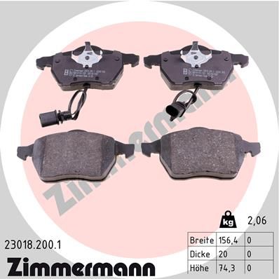 Колодки тормозные дисковые ZIMMERMANN 230182001