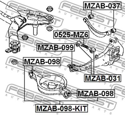 Сайлентблок заднего рычага комплект FEBEST MZAB098KIT
