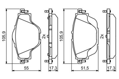 Комплект колодок для дискового тормоза BOSCH 0986494805