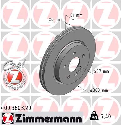 Диск тормозной передний вентилируемый ZIMMERMANN 400360320