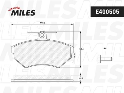 Колодки тормозные передние Miles E400505