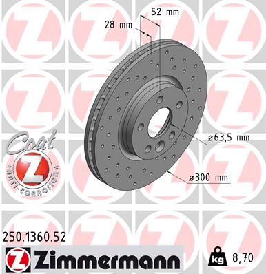 Диск тормозной передний вентилируемый ZIMMERMANN 250136052