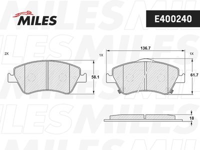 Колодки тормозные передние Miles E400240