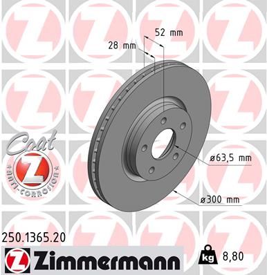 Диск тормозной передний вентилируемый ZIMMERMANN 250136520