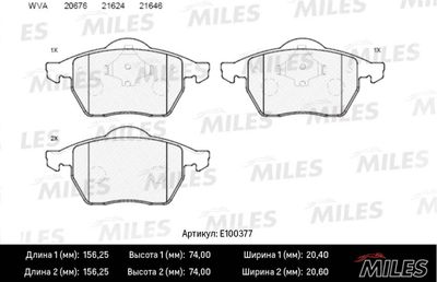 Колодки тормозные передние без датчика Miles E100377