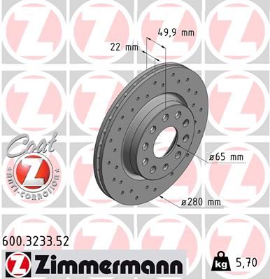 Диск тормозной спортивный ZIMMERMANN 600323352