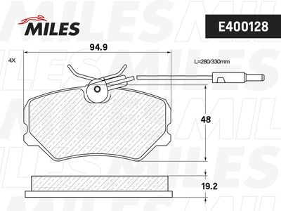 Колодки тормозные передние Miles E400128