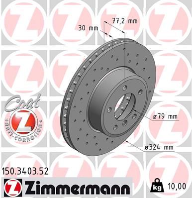 Диск тормозной передний ZIMMERMANN 150340352