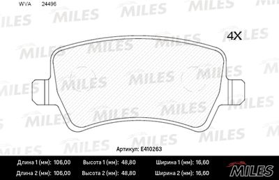 Колодки тормозные задние Miles E410263