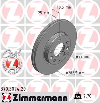 Диск тормозной передний вентилируемый ZIMMERMANN 370307420