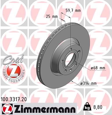 Диск тормозной ZIMMERMANN 100331720