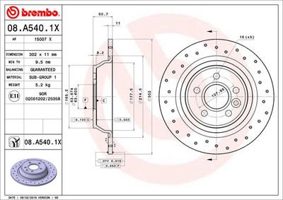 Диск тормозной задний BREMBO 08A5401X