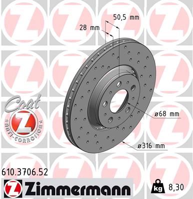 Диск тормозной ZIMMERMANN 610370652