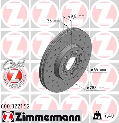Диск тормозной передний вентилируемый ZIMMERMANN 600322152