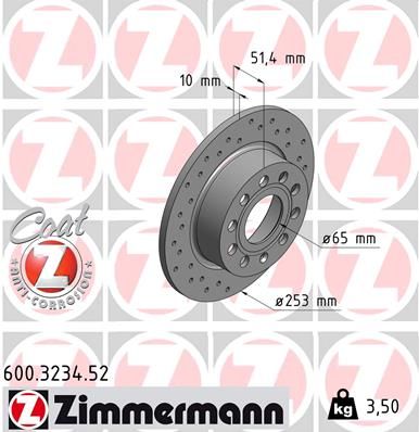 Диск тормозной задний ZIMMERMANN 600323452