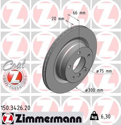 Диск тормозной задний ZIMMERMANN 150342620
