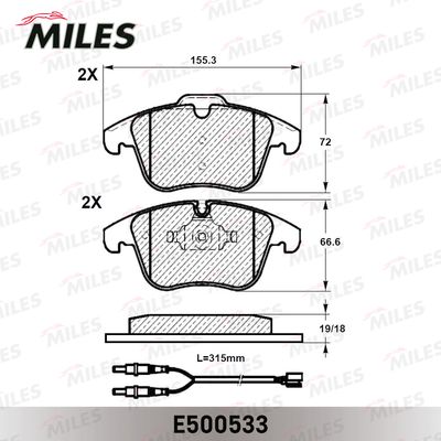 Колодки тормозные передние Miles E500533
