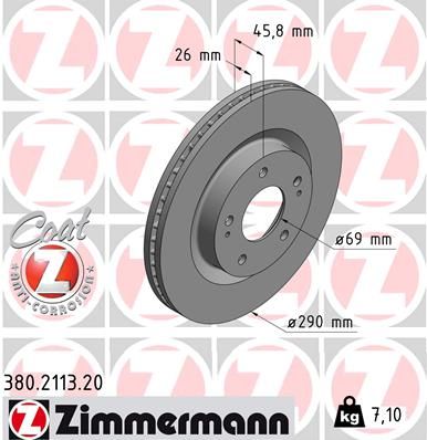 Диск тормозной передний вентилируемый ZIMMERMANN 380211320
