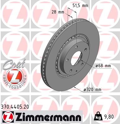 Диск тормозной передний вентилируемый ZIMMERMANN 370440520