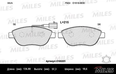 Колодки тормозные передние Miles E100201