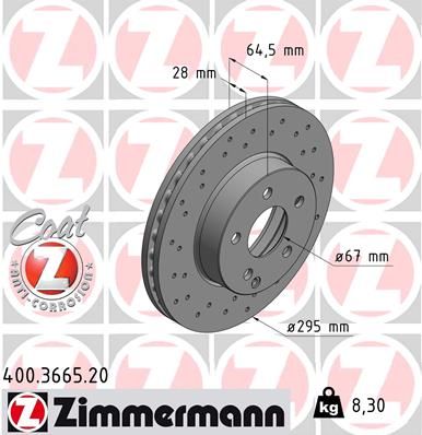 Диск тормозной передний ZIMMERMANN 400366520