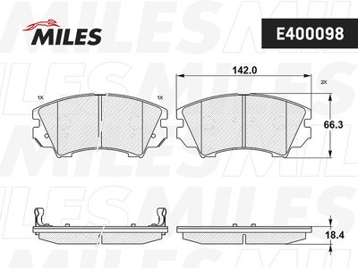 Колодки тормозные передние Miles E400098