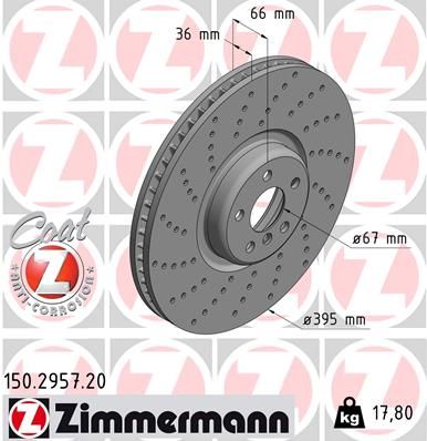 Диск тормозной передний левый ZIMMERMANN 150295720