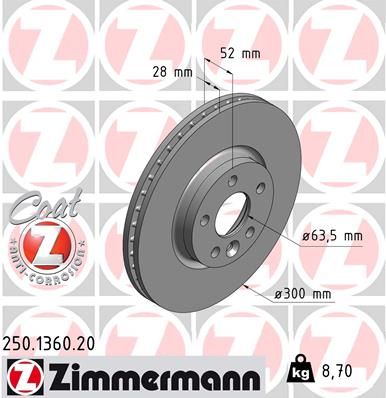 Диск тормозной передний ZIMMERMANN 250136020