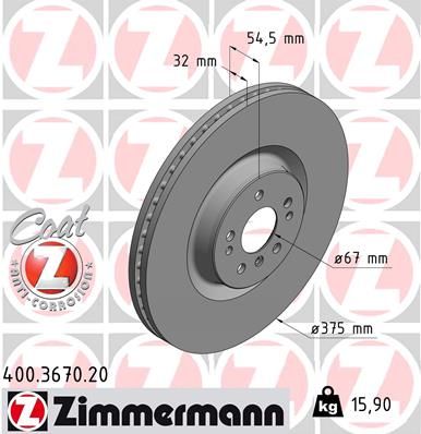 Диск тормозной передний вентилируемый ZIMMERMANN 400367020