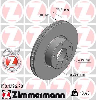 Диск тормозной передний вентилируемый ZIMMERMANN 150129620