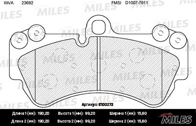 Колодки тормозные передние Miles E100272