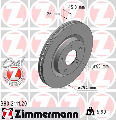 Диск тормозной ZIMMERMANN 380211120