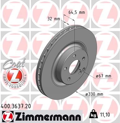 Диск тормозной передний ZIMMERMANN 400363720