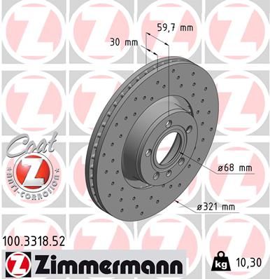 Диск тормозной передний вентилируемый ZIMMERMANN 100331852