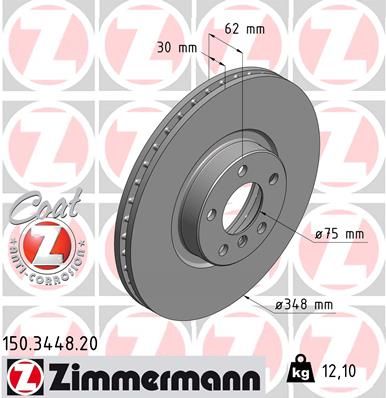Диск тормозной передний вентилируемый ZIMMERMANN 150344820