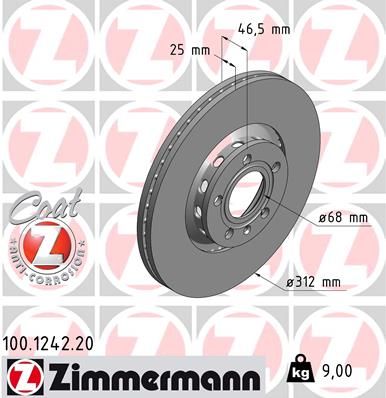 Диск тормозной передний ZIMMERMANN 100124220