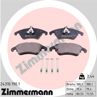 Колодки тормозные дисковые ZIMMERMANN 243101901