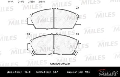 Колодки тормозные передние Miles E400324