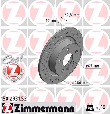 Диск тормозной задний перфорированный ZIMMERMANN 150293152