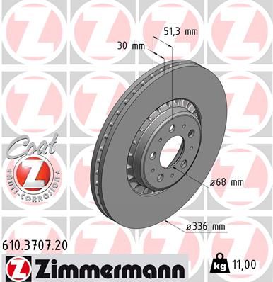 Диск тормозной передний вентилируемый ZIMMERMANN 610370720