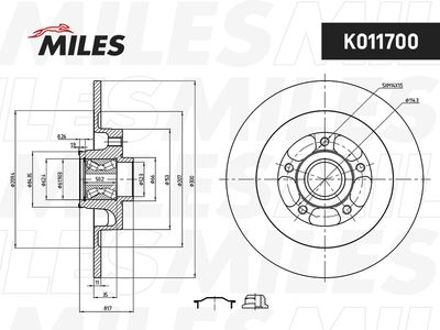Диск тормозной задний с подшипником с АБС Miles K011700