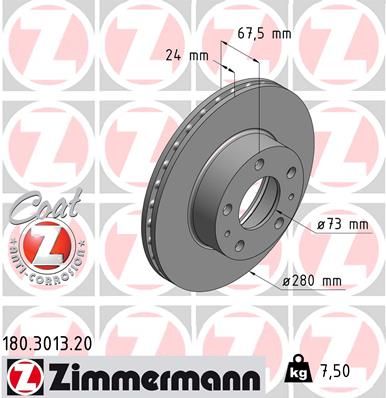 Диск тормозной ZIMMERMANN 180301320