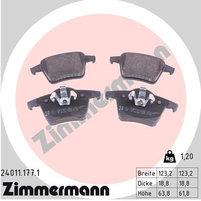 Колодки тормозные дисковые ZIMMERMANN 240111771