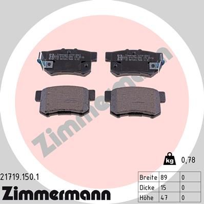 Колодки тормозные дисковые задние ZIMMERMANN 217191501