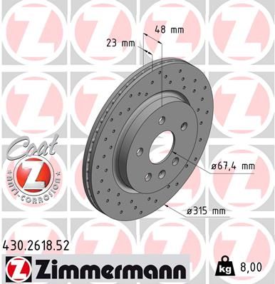 Диск тормозной задний вентилируемый ZIMMERMANN 430261852