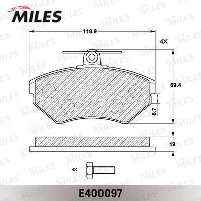 Колодки тормозные передние Miles E400097